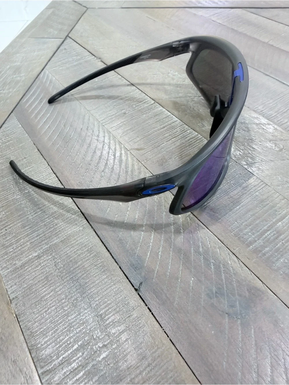 Oakley Shield Sunglasses with Blue Mirrored Lens and Black Frame